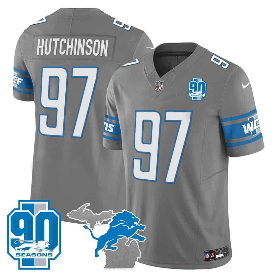 Men Detroit Lions #97 Hutchinson Grey 2024 Nike 90th Year Michigan Patch Vapor NFL Jersey->indianapolis colts->NFL Jersey